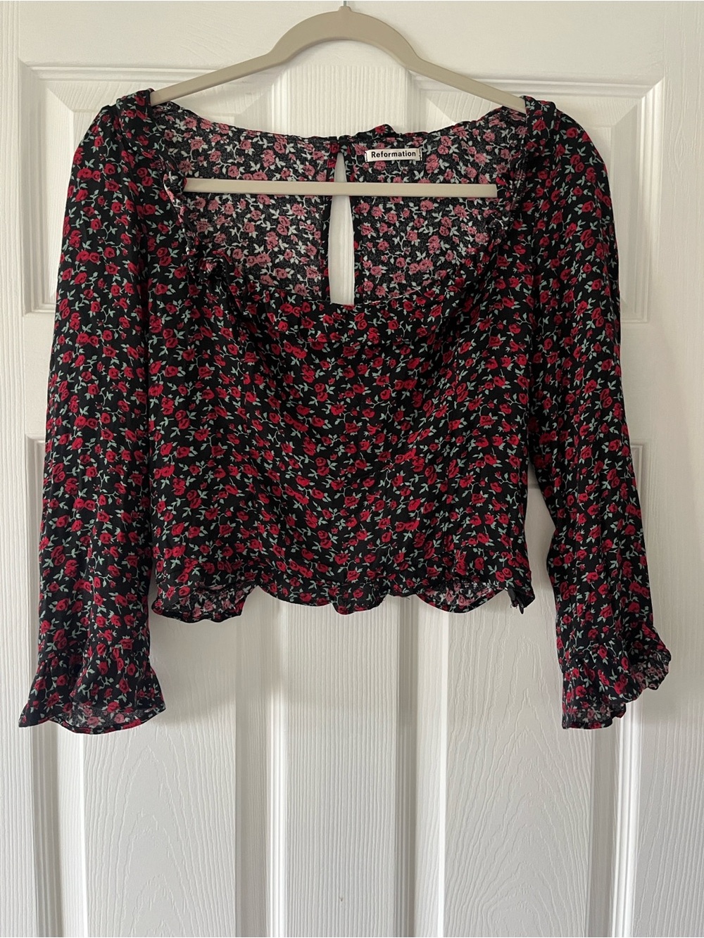 Reformation Ruffled Rose Crop Top